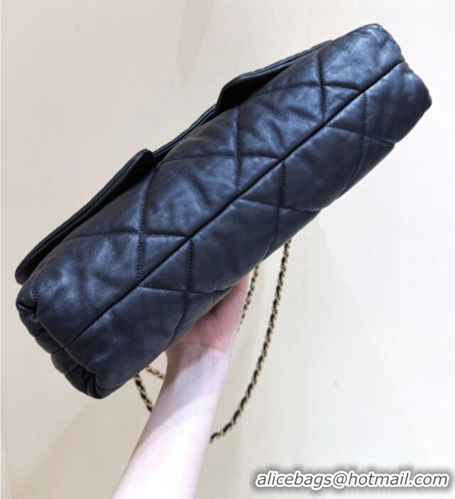 Best Price Chanel Shiny Lambskin Maxi Flap bag with Pockets Black 2025 AS5727 Top Quality