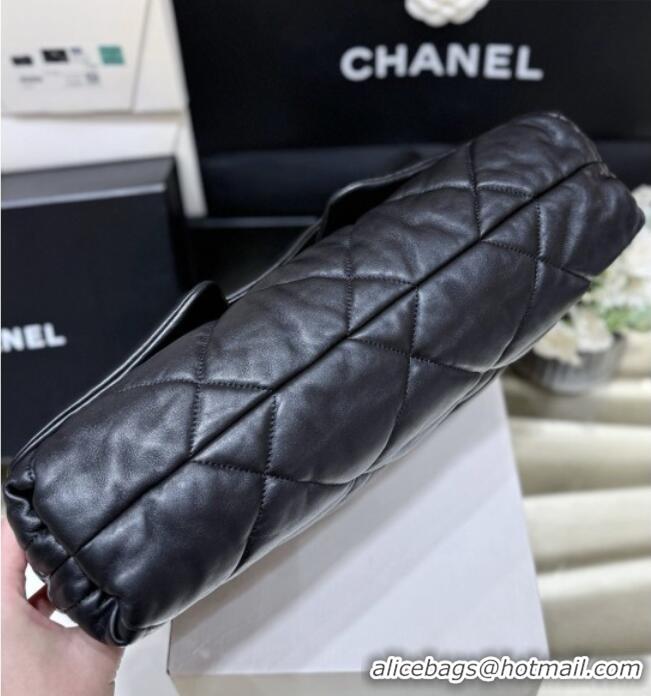 Best Price Chanel Shiny Lambskin Maxi Flap bag with Pockets Black 2025 AS5727 Top Quality