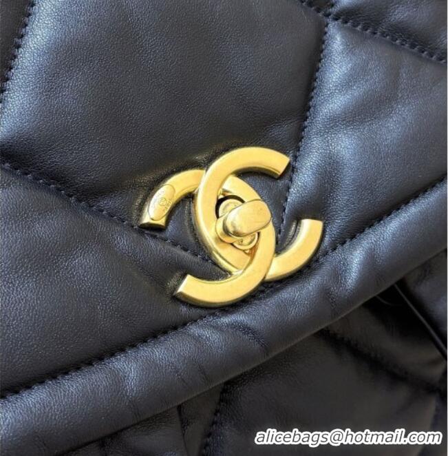 Best Price Chanel Shiny Lambskin Maxi Flap bag with Pockets Black 2025 AS5727 Top Quality