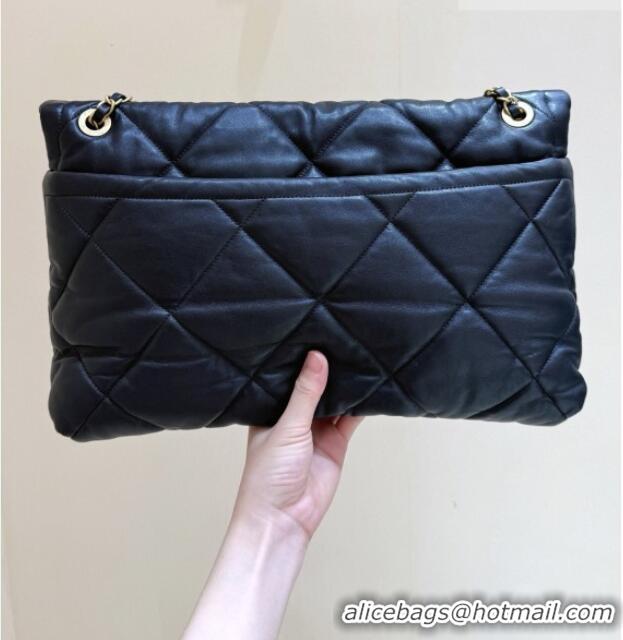 Best Price Chanel Shiny Lambskin Maxi Flap bag with Pockets Black 2025 AS5727 Top Quality