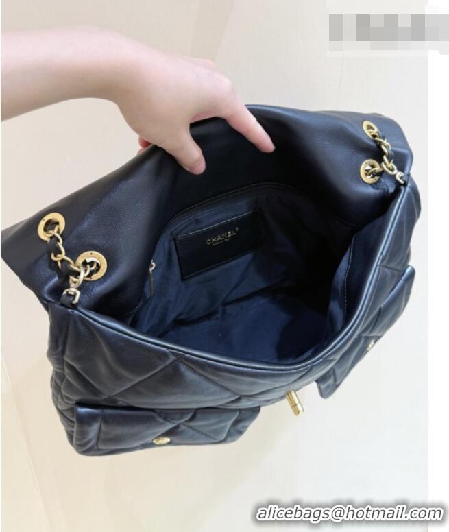 Best Price Chanel Shiny Lambskin Maxi Flap bag with Pockets Black 2025 AS5727 Top Quality