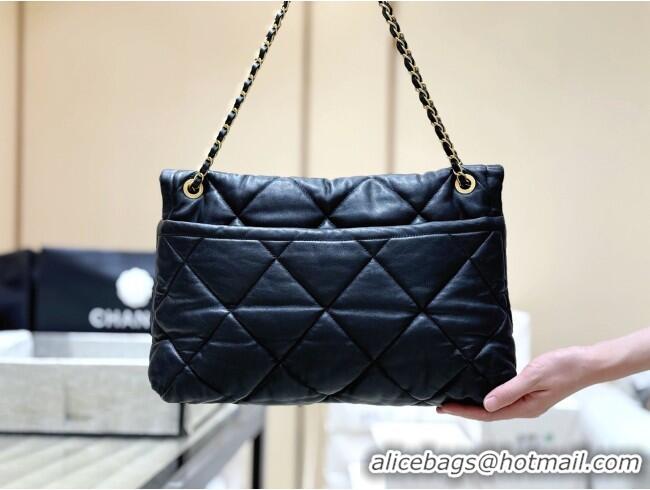 Best Price Chanel Shiny Lambskin Maxi Flap bag with Pockets Black 2025 AS5727 Top Quality