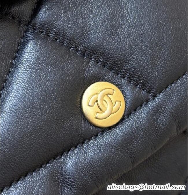 Best Price Chanel Shiny Lambskin Maxi Flap bag with Pockets Black 2025 AS5727 Top Quality