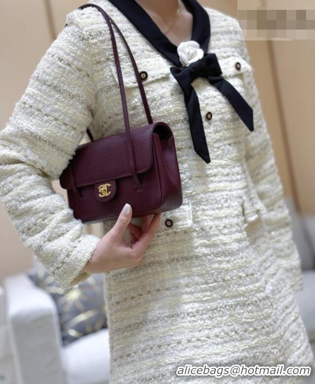 Best Price Chanel Small Flap Bag in Grained Shiny Calfskin AS6130 Burgundy Spring-Summer 2026 Top Quality