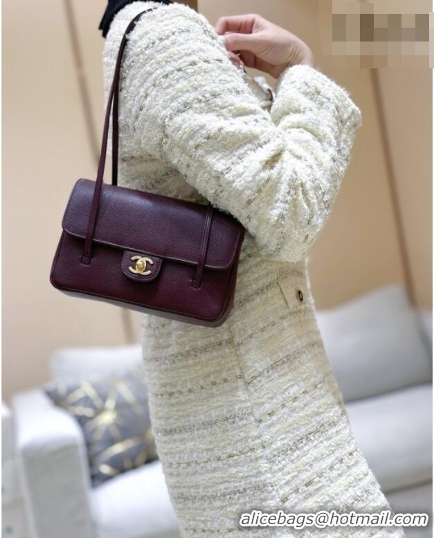 Best Price Chanel Small Flap Bag in Grained Shiny Calfskin AS6130 Burgundy Spring-Summer 2026 Top Quality