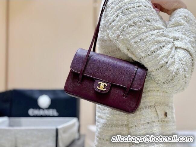 Best Price Chanel Small Flap Bag in Grained Shiny Calfskin AS6130 Burgundy Spring-Summer 2026 Top Quality