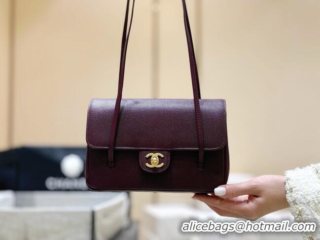 Best Price Chanel Small Flap Bag in Grained Shiny Calfskin AS6130 Burgundy Spring-Summer 2026 Top Quality