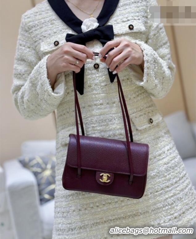 Best Price Chanel Small Flap Bag in Grained Shiny Calfskin AS6130 Burgundy Spring-Summer 2026 Top Quality