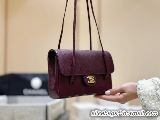 Best Price Chanel Small Flap Bag in Grained Shiny Calfskin AS6130 Burgundy Spring-Summer 2026 Top Quality
