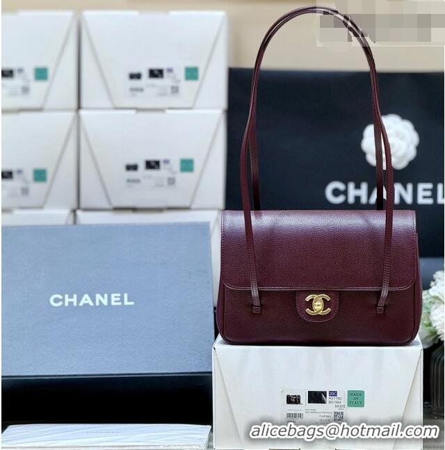 Best Price Chanel Small Flap Bag in Grained Shiny Calfskin AS6130 Burgundy Spring-Summer 2026 Top Quality