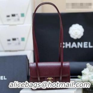 Inexpensive Chanel Grained Shiny Calfskin Clutch with Leather Strap AP5068 Burgundy 2026 Top Quality