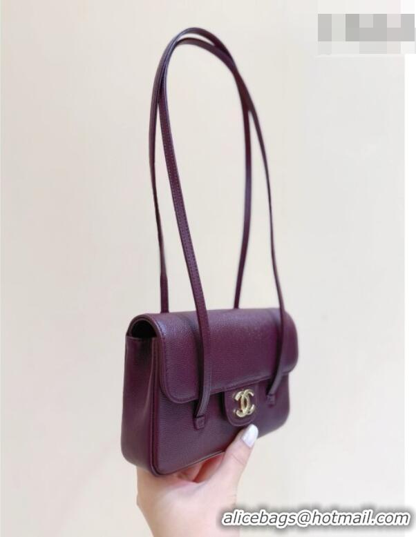 Inexpensive Chanel Grained Shiny Calfskin Clutch with Leather Strap AP5068 Burgundy 2026 Top Quality