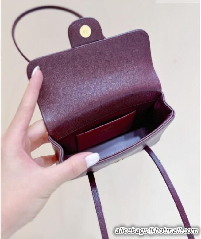 Inexpensive Chanel Grained Shiny Calfskin Clutch with Leather Strap AP5068 Burgundy 2026 Top Quality