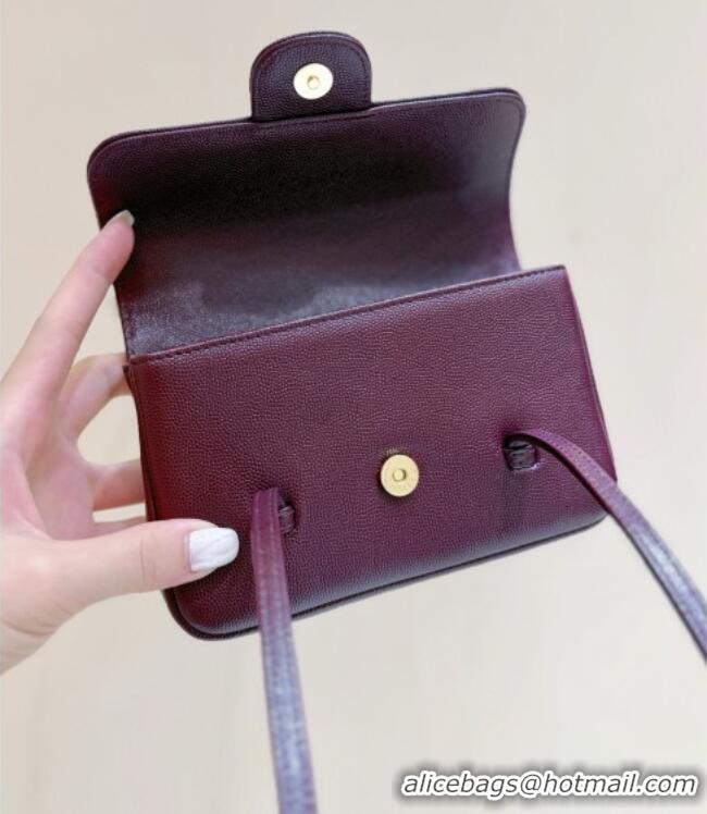 Inexpensive Chanel Grained Shiny Calfskin Clutch with Leather Strap AP5068 Burgundy 2026 Top Quality