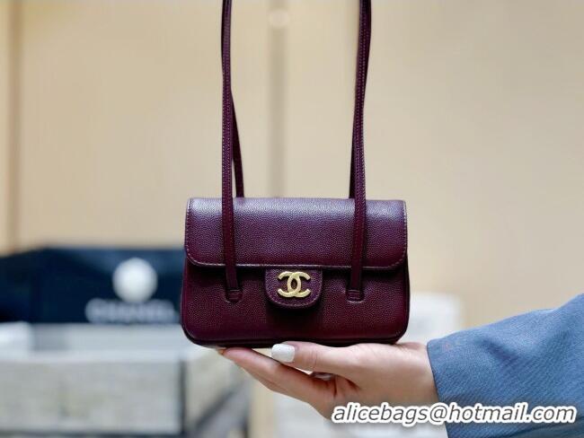 Inexpensive Chanel Grained Shiny Calfskin Clutch with Leather Strap AP5068 Burgundy 2026 Top Quality