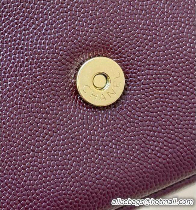 Inexpensive Chanel Grained Shiny Calfskin Clutch with Leather Strap AP5068 Burgundy 2026 Top Quality