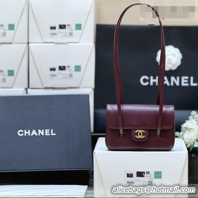 Inexpensive Chanel Grained Shiny Calfskin Clutch with Leather Strap AP5068 Burgundy 2026 Top Quality