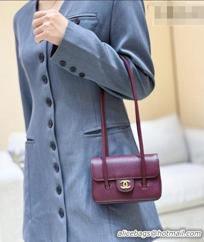 Inexpensive Chanel Grained Shiny Calfskin Clutch with Leather Strap AP5068 Burgundy 2026 Top Quality