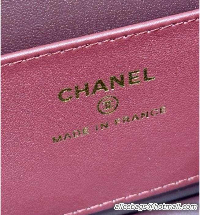 Inexpensive Chanel Grained Shiny Calfskin Clutch with Leather Strap AP5068 Burgundy 2026 Top Quality