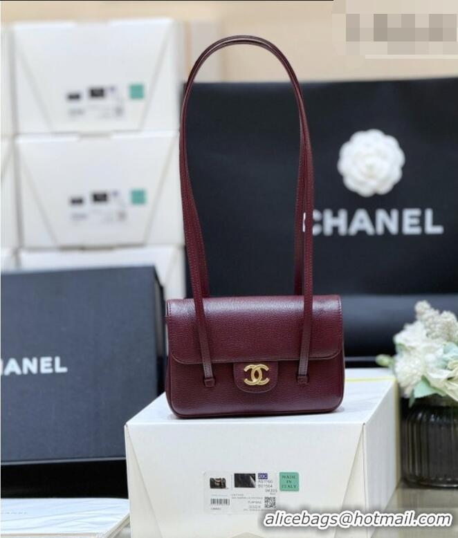 Inexpensive Chanel Grained Shiny Calfskin Clutch with Leather Strap AP5068 Burgundy 2026 Top Quality