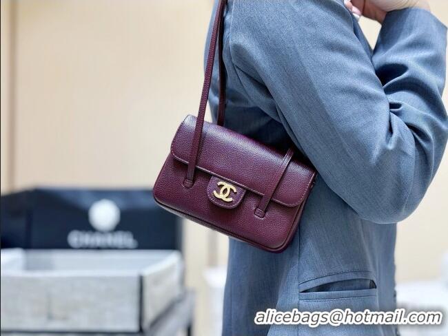 Inexpensive Chanel Grained Shiny Calfskin Clutch with Leather Strap AP5068 Burgundy 2026 Top Quality