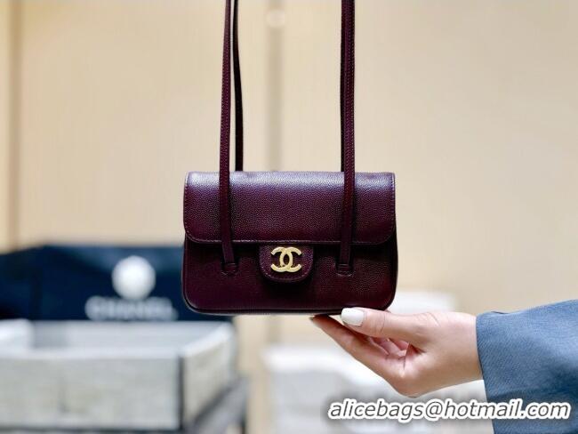Inexpensive Chanel Grained Shiny Calfskin Clutch with Leather Strap AP5068 Burgundy 2026 Top Quality