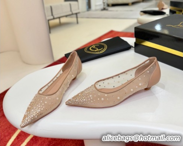 Good Quality Christian Miss Z Degrastrass Perla Ballerinas Flat in Mesh with Strass and Pearls Blush 0225090 2026