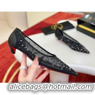 Classic Hot Christian Miss Z Degrastrass Perla Ballerinas Flat in Mesh with Strass and Pearls Black 0225091 2026