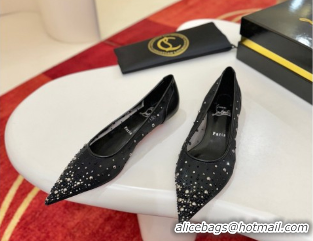 Classic Hot Christian Miss Z Degrastrass Perla Ballerinas Flat in Mesh with Strass and Pearls Black 0225091 2026