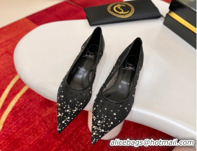 Classic Hot Christian Miss Z Degrastrass Perla Ballerinas Flat in Mesh with Strass and Pearls Black 0225091 2026