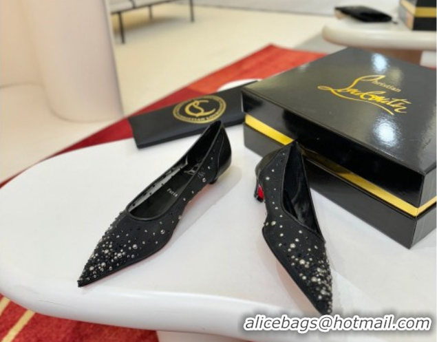 Classic Hot Christian Miss Z Degrastrass Perla Ballerinas Flat in Mesh with Strass and Pearls Black 0225091 2026