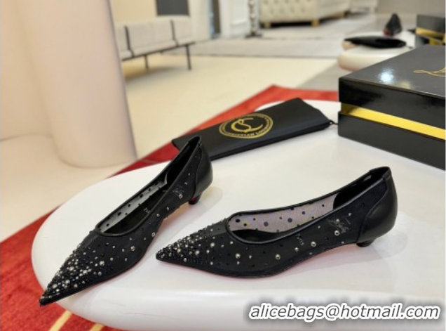 Classic Hot Christian Miss Z Degrastrass Perla Ballerinas Flat in Mesh with Strass and Pearls Black 0225091 2026