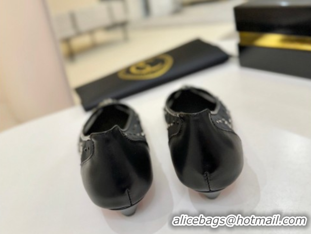 Classic Hot Christian Miss Z Degrastrass Perla Ballerinas Flat in Mesh with Strass and Pearls Black 0225091 2026