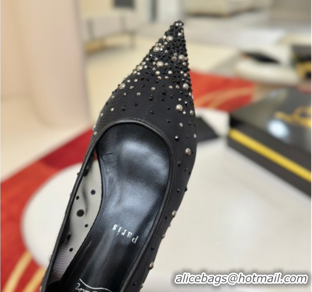 Classic Hot Christian Miss Z Degrastrass Perla Ballerinas Flat in Mesh with Strass and Pearls Black 0225091 2026
