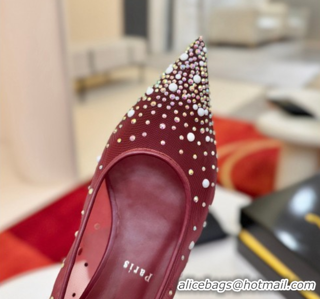 Grade Quality Christian Miss Z Degrastrass Perla Ballerinas Flat in Mesh with Strass and Pearls 0225091 Burgundy 2026