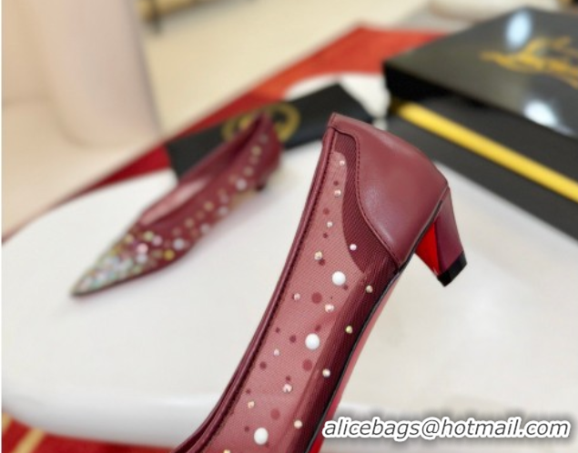 Grade Quality Christian Miss Z Degrastrass Perla Ballerinas Flat in Mesh with Strass and Pearls 0225091 Burgundy 2026