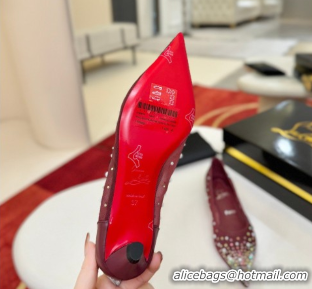 Grade Quality Christian Miss Z Degrastrass Perla Ballerinas Flat in Mesh with Strass and Pearls 0225091 Burgundy 2026