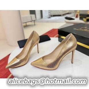 Duplicate Christian Louboutin Kate Pumps 10cm in Lizard Embossed Leather 0225103 Gold 2026