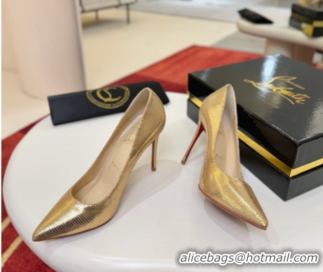 Duplicate Christian Louboutin Kate Pumps 10cm in Lizard Embossed Leather 0225103 Gold 2026