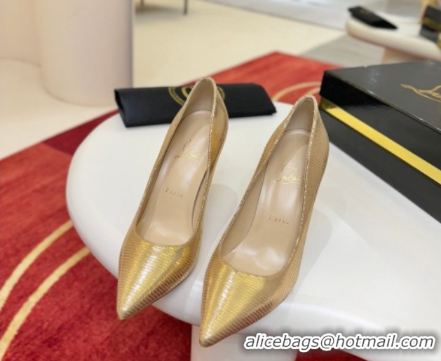 Duplicate Christian Louboutin Kate Pumps 10cm in Lizard Embossed Leather 0225103 Gold 2026