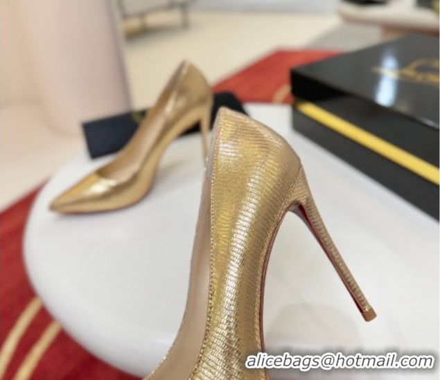 Duplicate Christian Louboutin Kate Pumps 10cm in Lizard Embossed Leather 0225103 Gold 2026