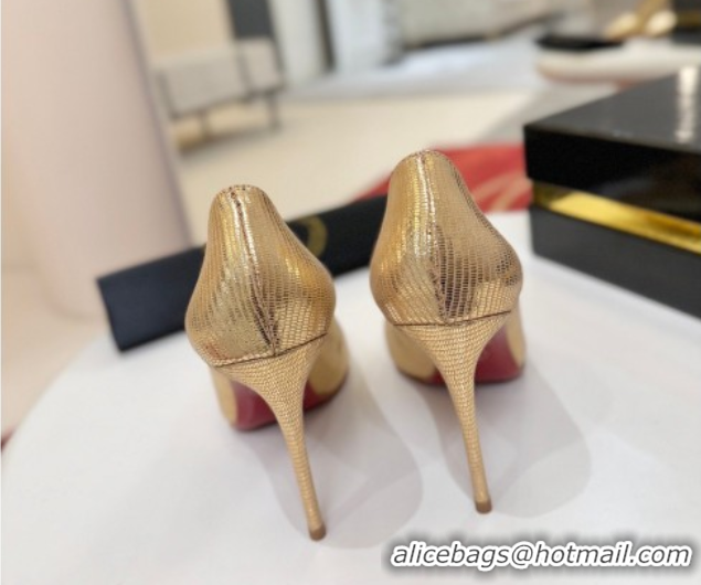 Duplicate Christian Louboutin Kate Pumps 10cm in Lizard Embossed Leather 0225103 Gold 2026