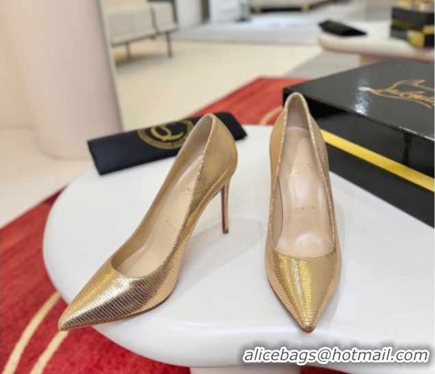Duplicate Christian Louboutin Kate Pumps 10cm in Lizard Embossed Leather 0225103 Gold 2026
