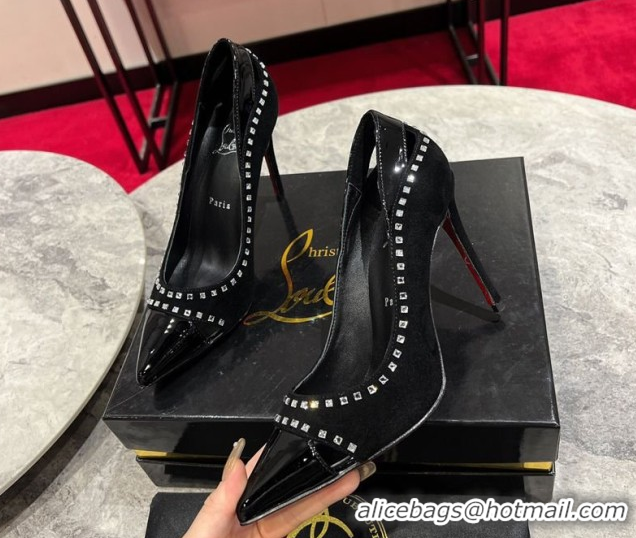 Grade Quality Christian Louboutin Duvette Strass Pumps 10cm in Suede and Patent Leather 0225108 Black 2026