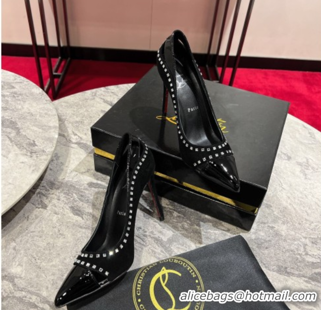 Grade Quality Christian Louboutin Duvette Strass Pumps 10cm in Suede and Patent Leather 0225108 Black 2026