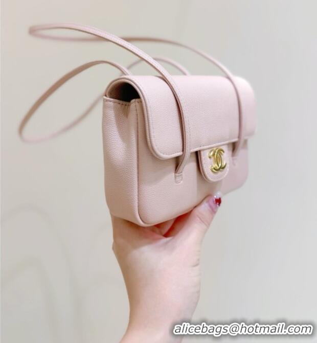 Pretty Style Chanel Grained Shiny Calfskin Clutch with Leather Strap AP5068 Light Pink 2026 Top Quality