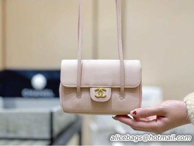 Pretty Style Chanel Grained Shiny Calfskin Clutch with Leather Strap AP5068 Light Pink 2026 Top Quality