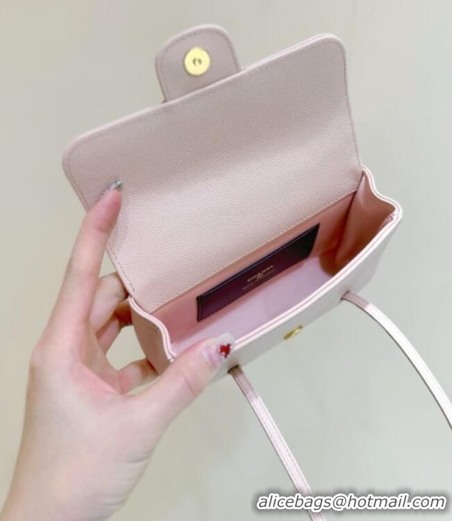 Pretty Style Chanel Grained Shiny Calfskin Clutch with Leather Strap AP5068 Light Pink 2026 Top Quality