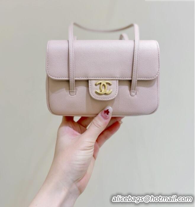 Pretty Style Chanel Grained Shiny Calfskin Clutch with Leather Strap AP5068 Light Pink 2026 Top Quality