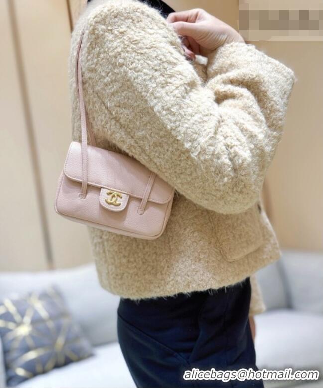 Pretty Style Chanel Grained Shiny Calfskin Clutch with Leather Strap AP5068 Light Pink 2026 Top Quality